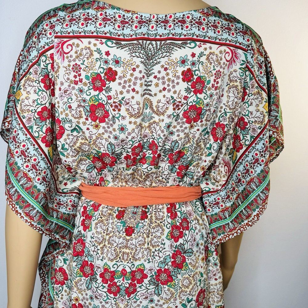 Zara TRF Kaftan Top M Boho Caftan Polyester Floral Coastal Cover Up dress - Picture 5 of 14
